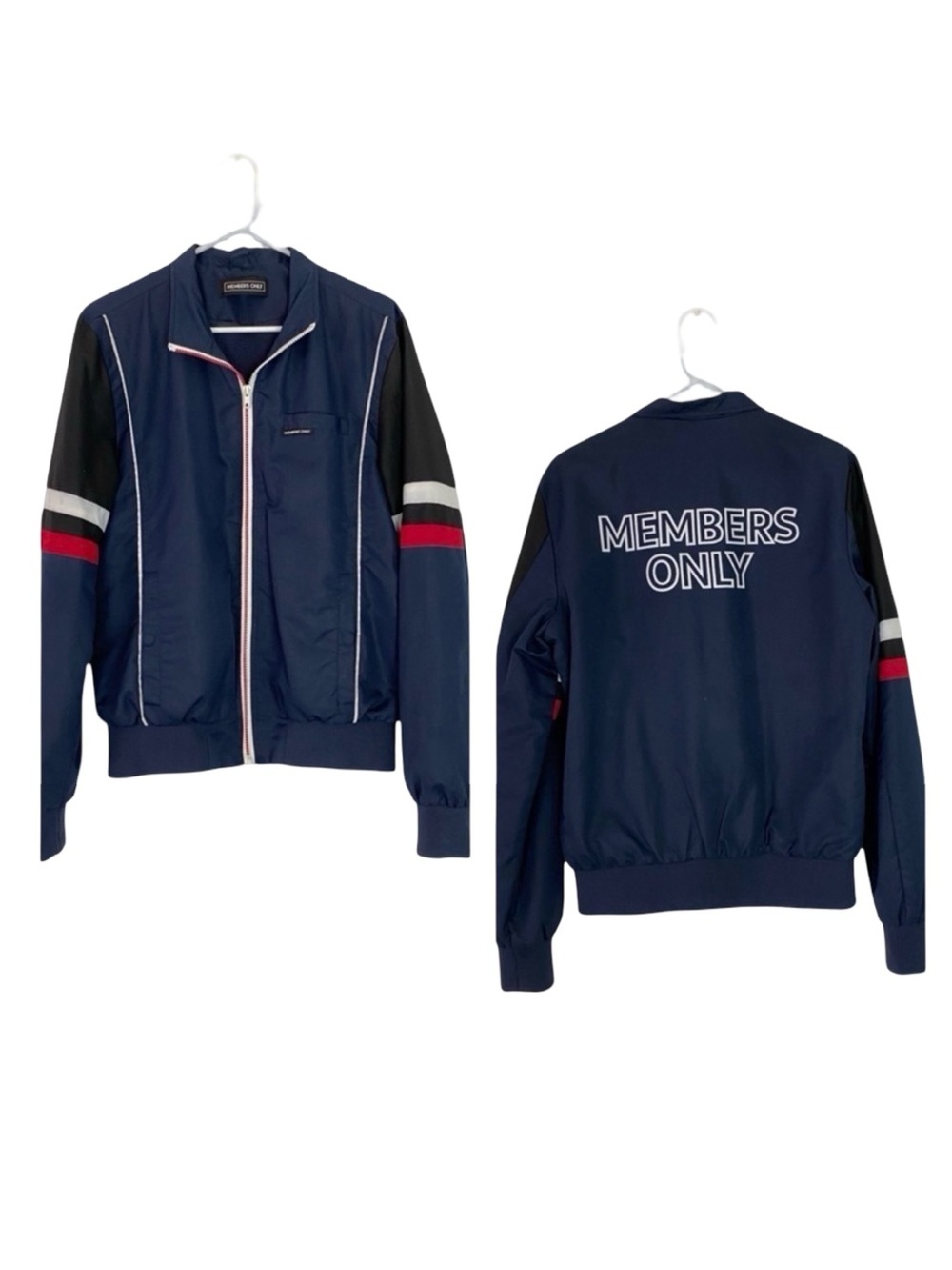 Members Only Jacket Mens Size Medium Full Zip Up Windbreaker Logo Back Retro